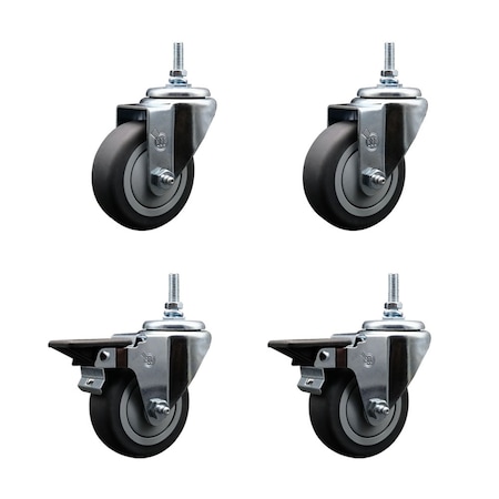 Service Caster 35 Inch Thermoplastic Rubber 12 MM Threaded Stem Caster Set 2 Brakes SCC SCC-TS20S3514-TPRB-M1215-2-PLB-2